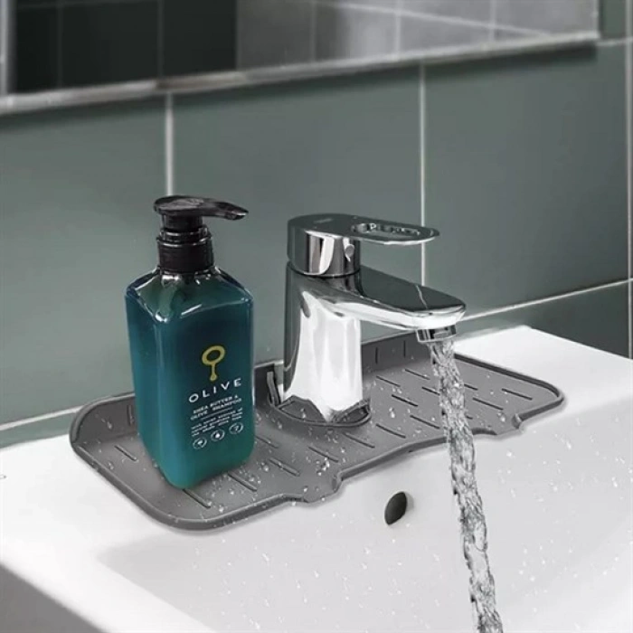 Lavabo İçin Silikon Esnek Mat Musluk Sapı Damlama Tutucu Raf Mutfak Tezgahı Sıçrama Koruma (5263)