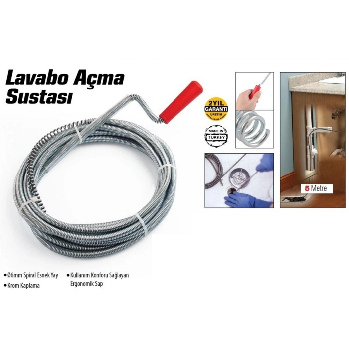 Lavabo Ve Gider Boruları Açacağı - Lavabo Açma Sustası - 5Metre (5263)