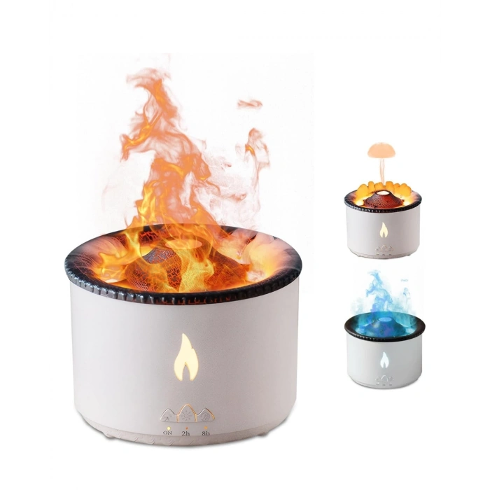 Led Alev Efektli Aroma Difüzörü Ultrasonik Hava Nemlendirici Gece Lambası Fonksiyonlu