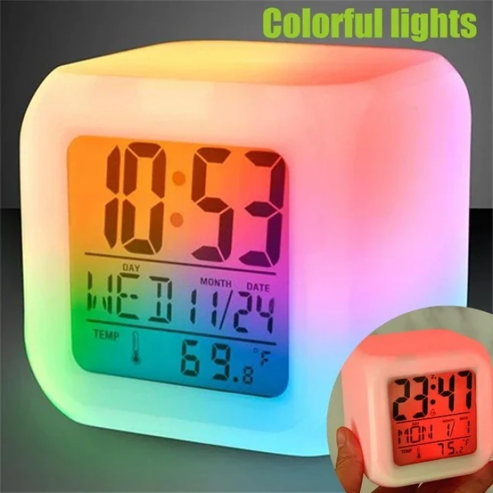 Led Dijital Renkli Masa Saati Alarm Termometre Tarih Masaüstü Saat (5263)