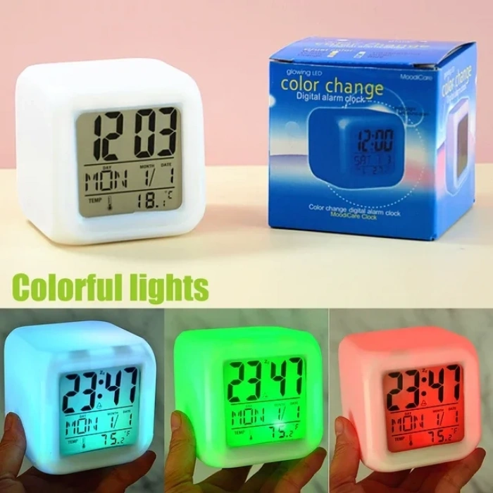 Led Dijital Renkli Masa Saati Alarm Termometre Tarih Masaüstü Saat (5263)