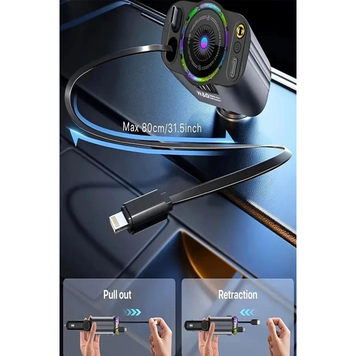 Led Işık Aydınlatmalı 45w Hava Nemlendirici 5’1 Arada Şarj Cihazı Araç İçi Çakmaklık Şarj Aleti