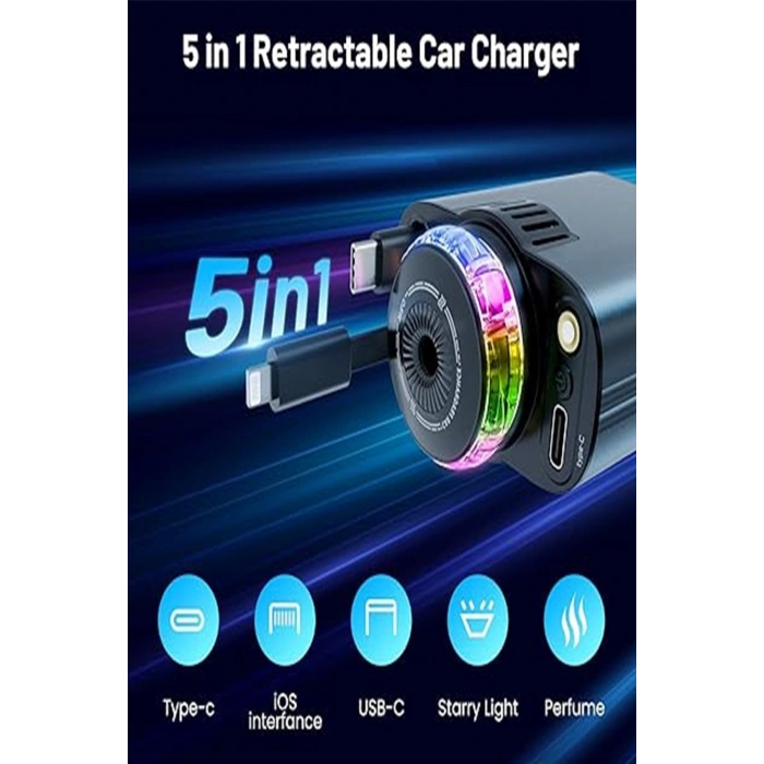 Led Işık Aydınlatmalı 45w Hava Nemlendirici 5’1 Arada Şarj Cihazı Araç İçi Çakmaklık Şarj Aleti