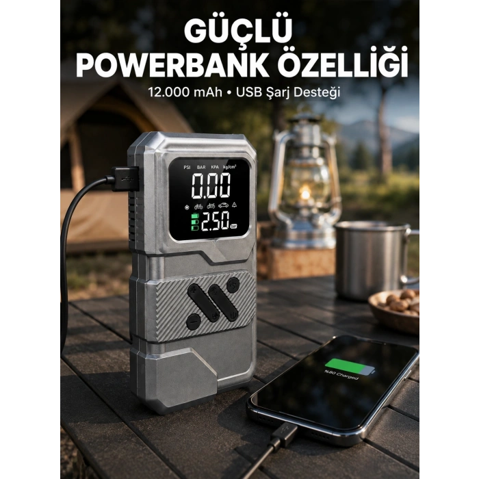 Led Işıklı Akü Takviye Ve Lastik Şişirme Cihazı