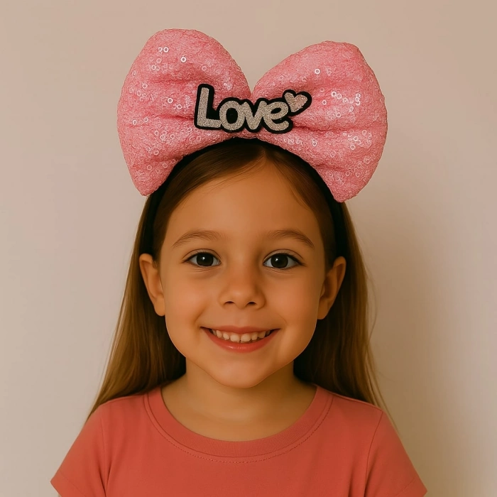 LED Işıklı Love Yazılı Fuşya Fiyonk Taç – Kız Çocuk Parti Tacı (5263)