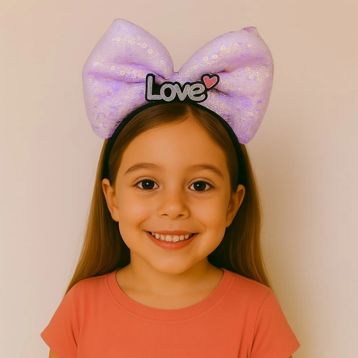 LED Işıklı Love Yazılı Mor Fiyonk Taç – Kız Çocuk Parti Tacı (5263)