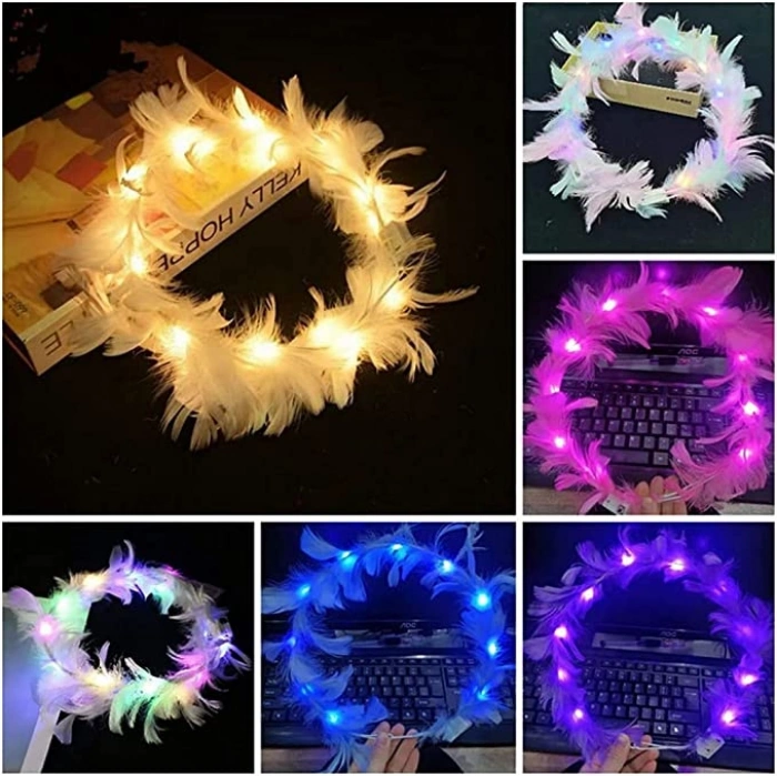 Led Işıklı Rengarenk Yanan 3 Fonksiyonlu Otrişli Parti Tacı Pembe Renk 12x12 cm (5263)