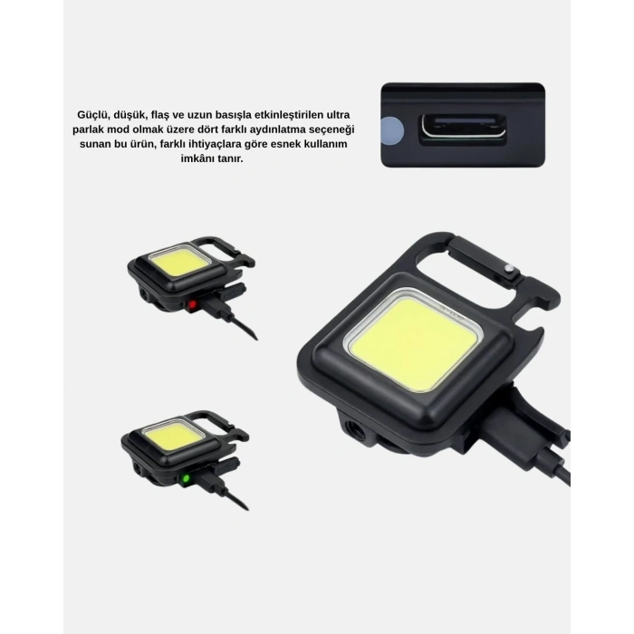 Led Mini Anahtarlık Fener – 1000 Lümen Güçlü Işık Ve Usb Type-c Şarjlı