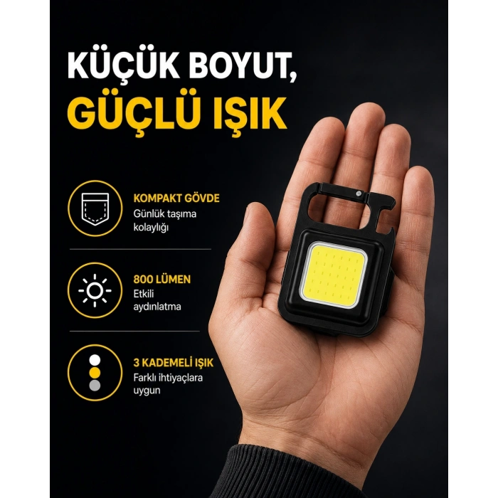 Led Mini Anahtarlık Fener – 1000 Lümen Güçlü Işık Ve Usb Type-c Şarjlı Yeni Nesil