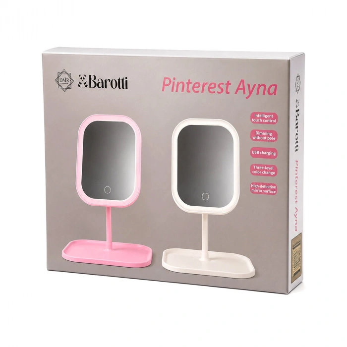 LEDLİ USB ŞARJLI MAKYAJ AYNASI 18.5X14.7CM 360 DERECE RENKLİ PLSATİK TAKILIK SEPETLİ=13.5X18CM AYAK=17.5CM (5263)