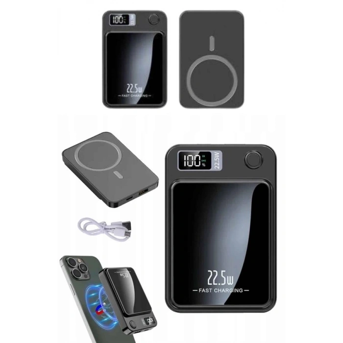 Magsafe Powerbank 10.000 Mah 22.5 Watt Hızlı Şarj Göstergeli Kablosuz Taşınabilir Şarj
