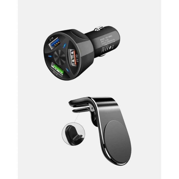 Manyetik Araç Telefon Tutucu Ve Hızlı Şarj Adaptörü 2’li Set
