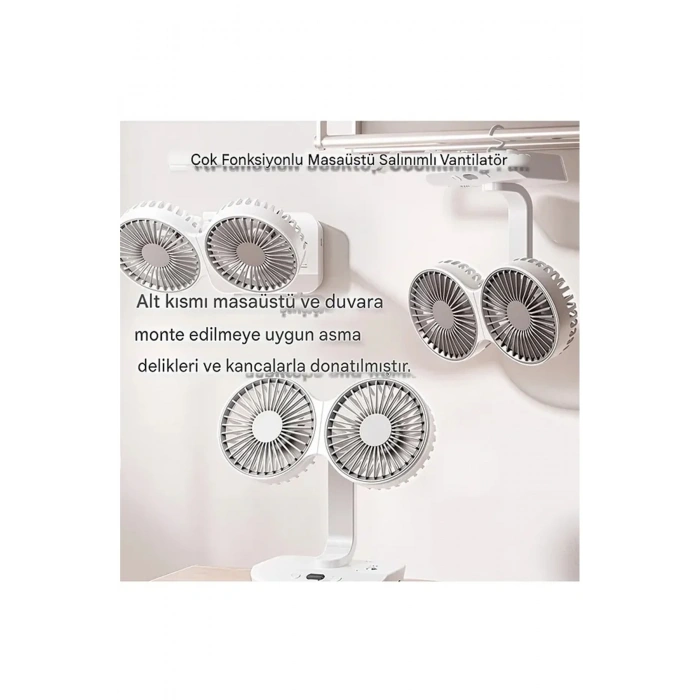 Masaüstü Dijital Ekranlı Çift Fanlı Led Işıklı Soğutucu Fan Ev Ofis Şarjlı Vantilatör