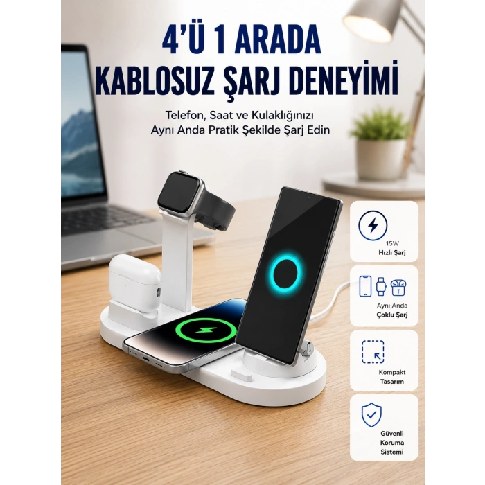 Masaüstü Düzenleyici 4’ü 1 Arada Kablosuz Şarj Aksesuarı Yeni Nesil