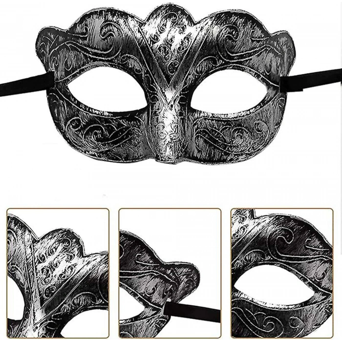Maskeli Balo Antik Gri Gümüş Eskitilmiş Maske Balo Venedik (5263)