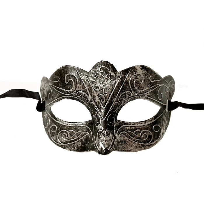 Maskeli Balo Antik Gri Gümüş Eskitilmiş Maske Balo Venedik (5263)