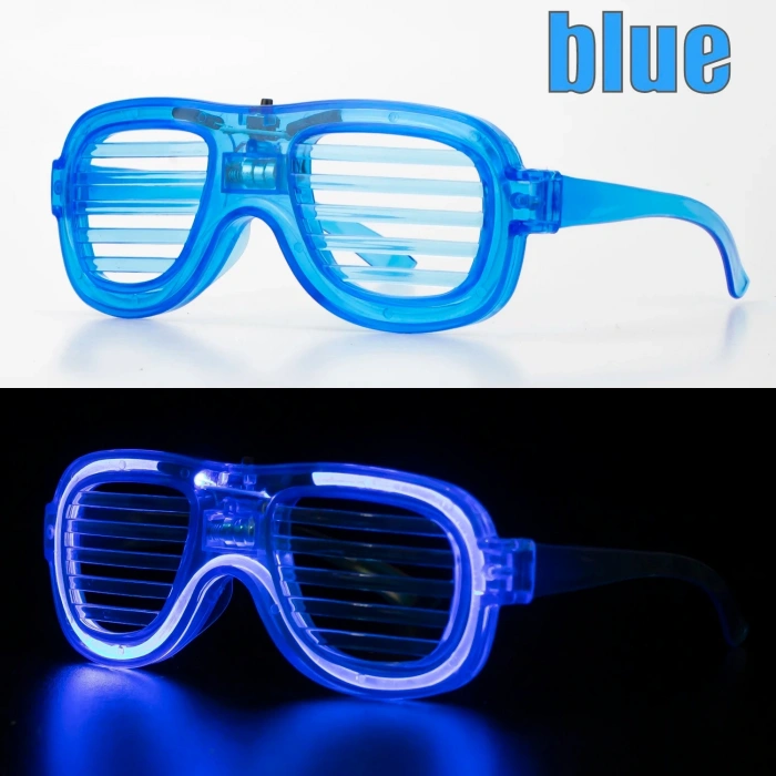 Mavi Led Işıklı Parti Gözlüğü - Neon Glow Şerit Gözlük 3 Modlu (5263)