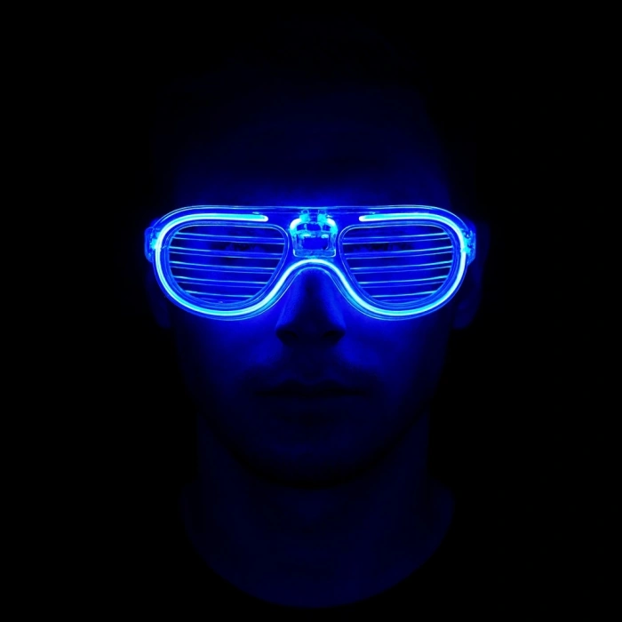 Mavi Led Işıklı Parti Gözlüğü - Neon Glow Şerit Gözlük 3 Modlu (5263)