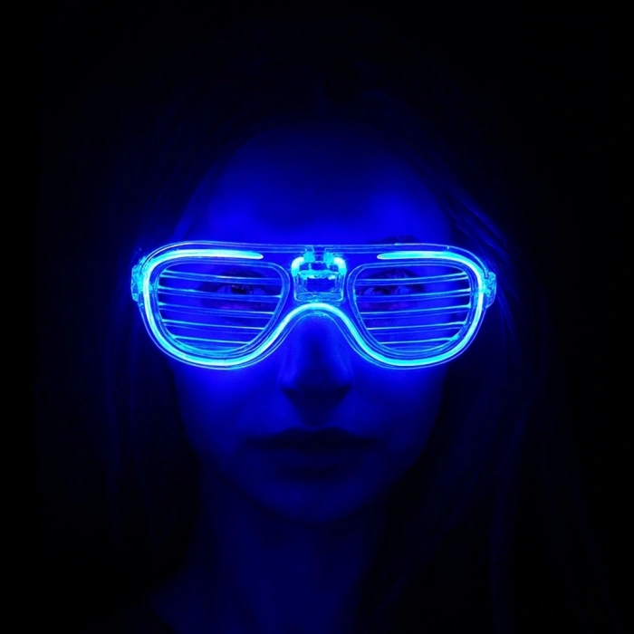 Mavi Led Işıklı Parti Gözlüğü - Neon Glow Şerit Gözlük 3 Modlu (5263)