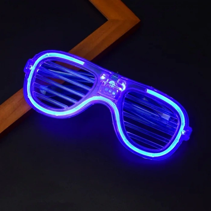 Mavi Led Işıklı Parti Gözlüğü - Neon Glow Şerit Gözlük 3 Modlu (5263)