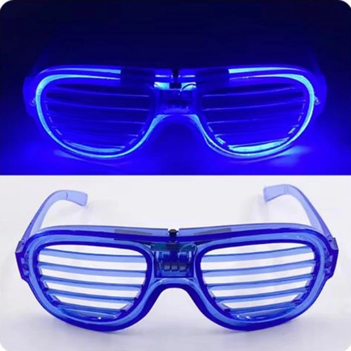 Mavi Led Işıklı Parti Gözlüğü - Neon Glow Şerit Gözlük 3 Modlu (5263)