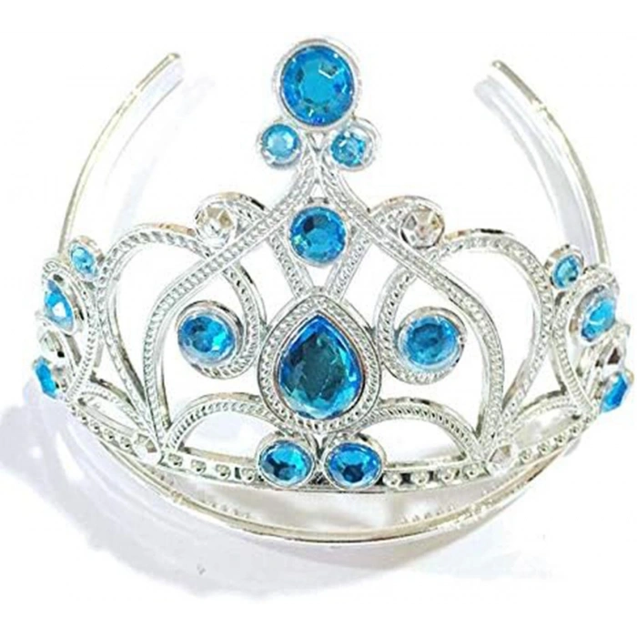 Mavi Taşlı Elsa Çocuk Tacı Prenses Tacı Kraliçe Tacı 16x14 cm (5263)