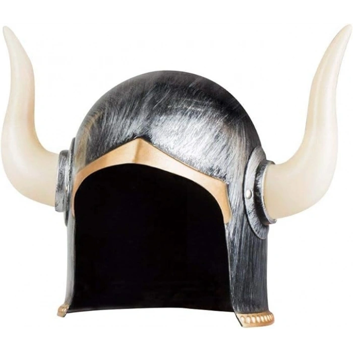 Mega Boynuzlu Viking Ivar Kaskı Eskitilmiş Desen Gümüş Renk (5263)