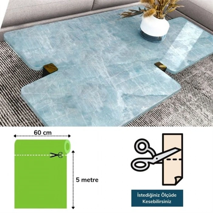 Mermer Desenli Masa Tezgah Mutfak Su Geçirmez Yapışkanlı Folyo Sticker Mavi 5x0,6m (5263)