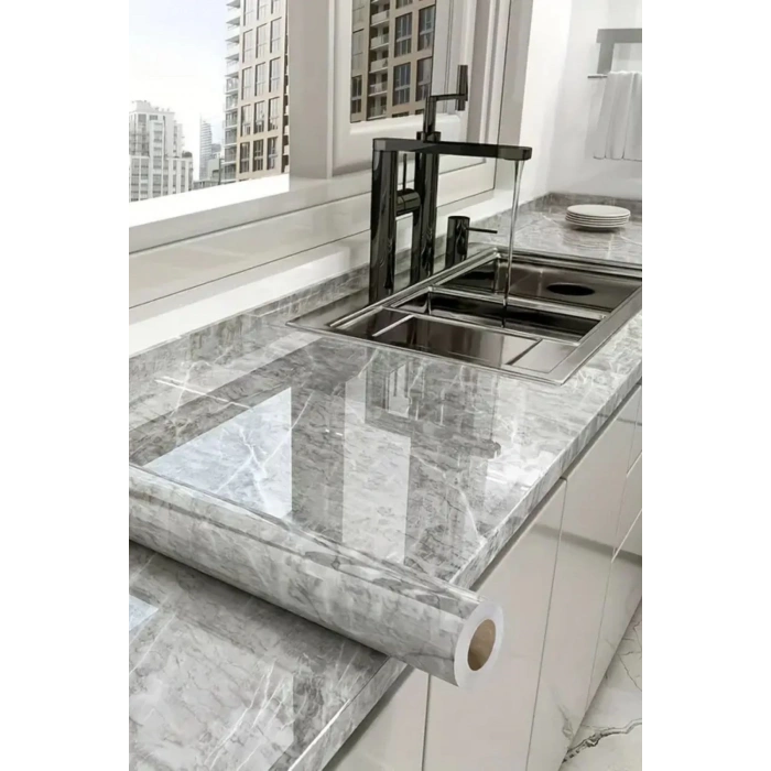 Mermer Desenli Sticker Folyo Atina Grisi 60cm*5mt T04