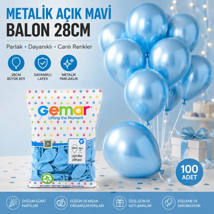 METALİK - AÇIK MAVİ BALON 11 INC - 28CM - 100PCS (5263)