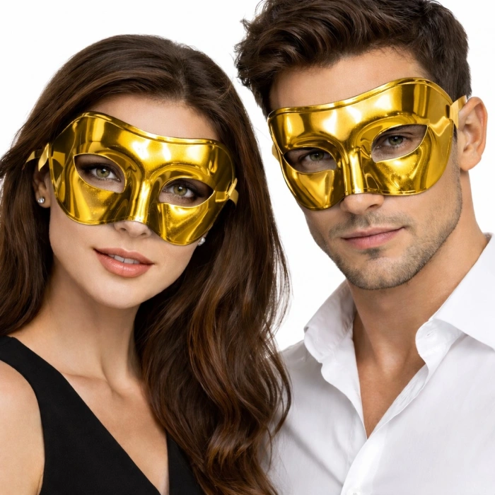 Metalize Parlak Parti Maskesi Altın Gold Renk 16x7 cm (5263)