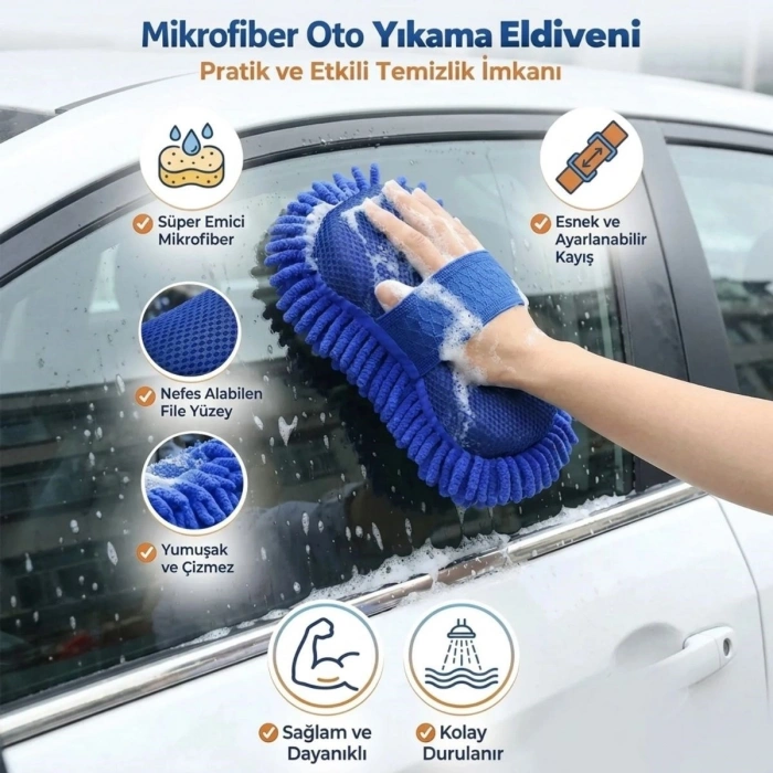 Mikrofiber Oto Yıkama Eldiveni – Kalın Süngerli Araç Temizleme Bezi, Araba Yıkama Eldiveni (5263)