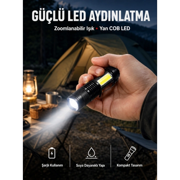Mini Boy Led El Feneri - 2000 Lümen, Su Geçirmez Tasarım Yeni Nesil