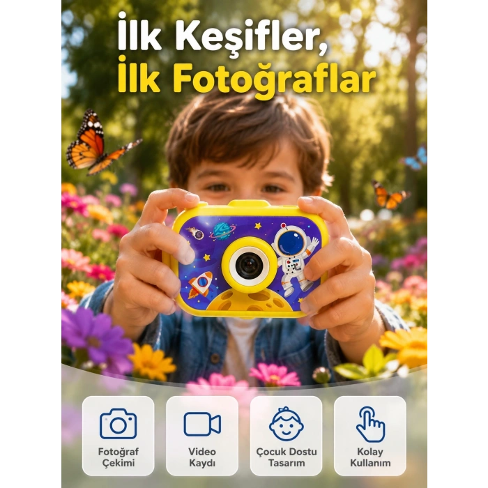 Mini Çocuk Dijital Fotoğraf Makinesi Type-c Şarjlı Hd Video Kamera 2.0 İnç Tft Renkli Ekran