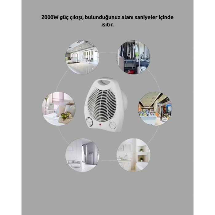 Mini Elektrikli Isıtıcı 2000w – Termostatlı Fanlı Isıtma, Taşınabilir Tasarım