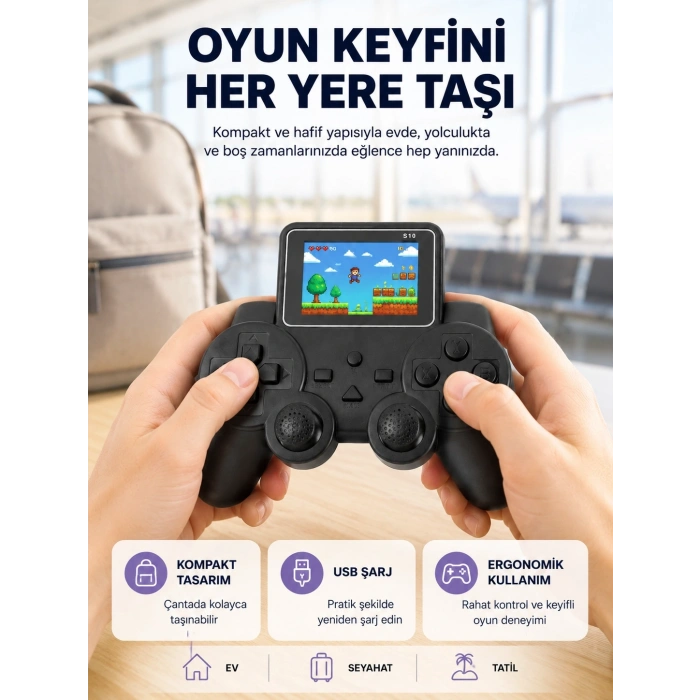Mini Retro Oyun Konsolu S10 2.8 İnç Ekran Taşınabilir Klasik Atari Yeni Nesil