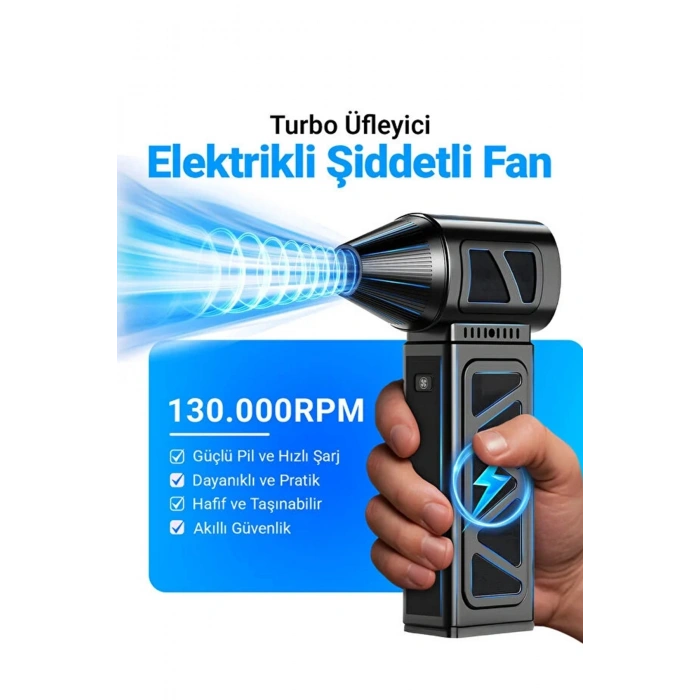 Mini Turbo Fan 130.000 Rpm Şarjlı 8000 Mah Batarya 4 Vitesli Taşınabilir Elektrikli Hava Üfleyici Kompresörü