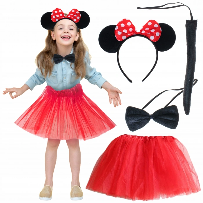 Minnie Mouse Kostüm Seti Etek Taç Kuyruk Papyon Gösteri Seti (5263)
