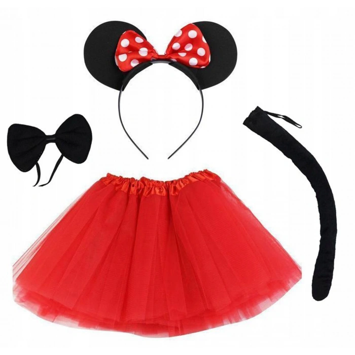 Minnie Mouse Kostüm Seti Etek Taç Kuyruk Papyon Gösteri Seti (5263)