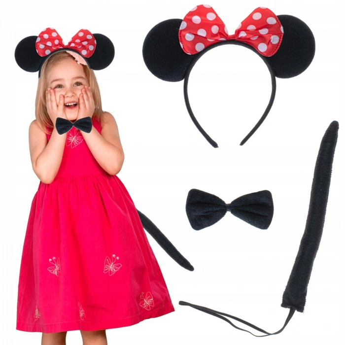Minnie Mouse Kostüm Seti Taç Kuyruk Papyon Gösteri Seti (5263)