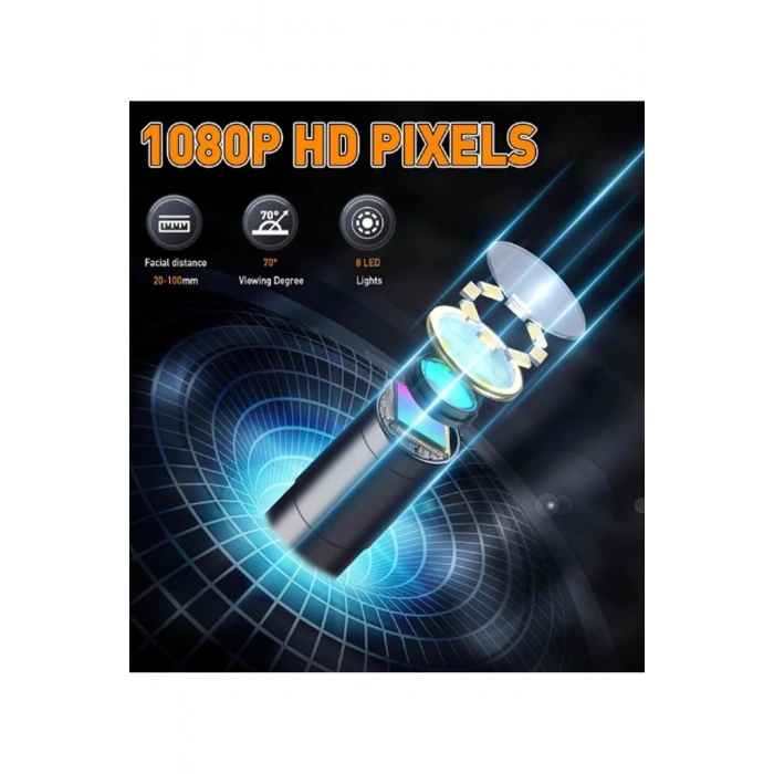 Monitörlü Çift Kameralı 10 Mt Sert Kablo Yılan Endoskop Kamera 8 Mm 4.3 Inc