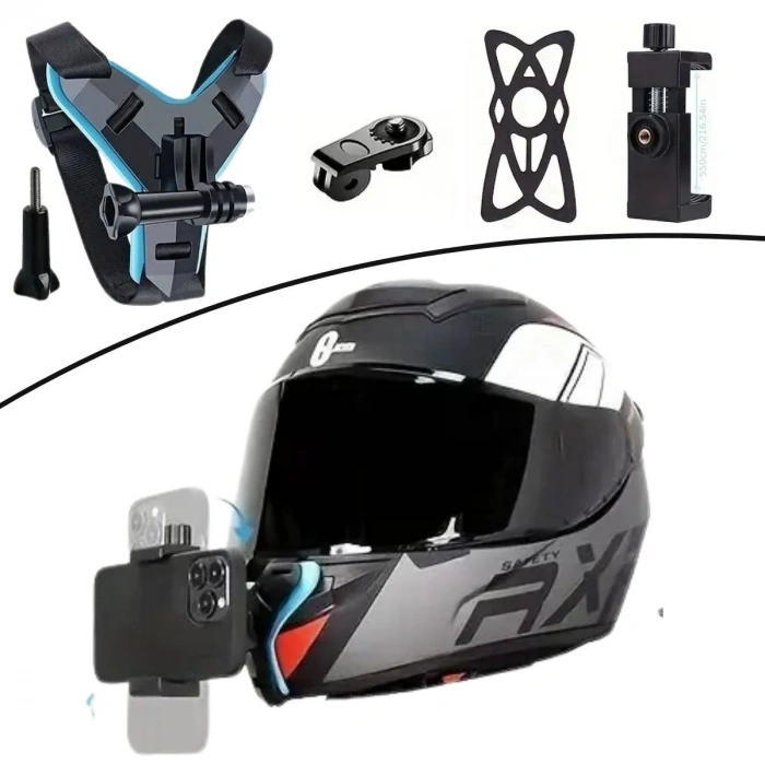 Motorsiklet Kask Önü Takılan Telefon Tutucu Aksiyon Kamerası Takılabilen Aparat (5263)