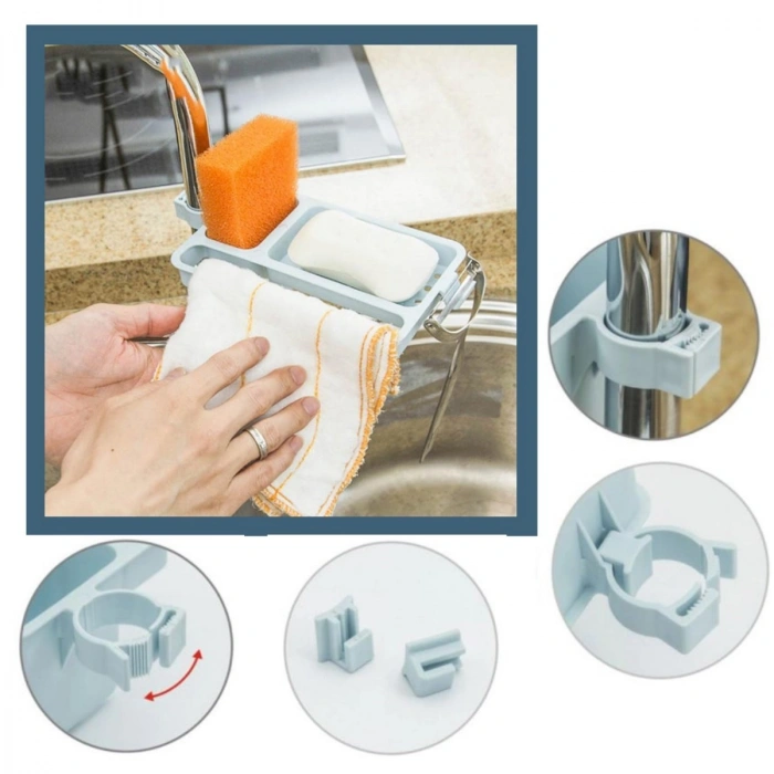 Musluğa Takılan Sünger Havlu Askılı Sabun Hazneli mutfak Banyo Lavabo Düzenleyici Organizer (5263)