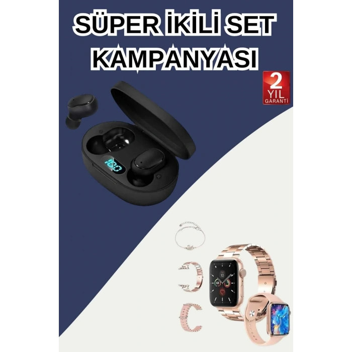 Nabız Ölçer Hediye Bileklikli Akıllı Saat Ve Dijital Göstergeli Bluetooth Kulaklık Çoklu Şarj Girişi