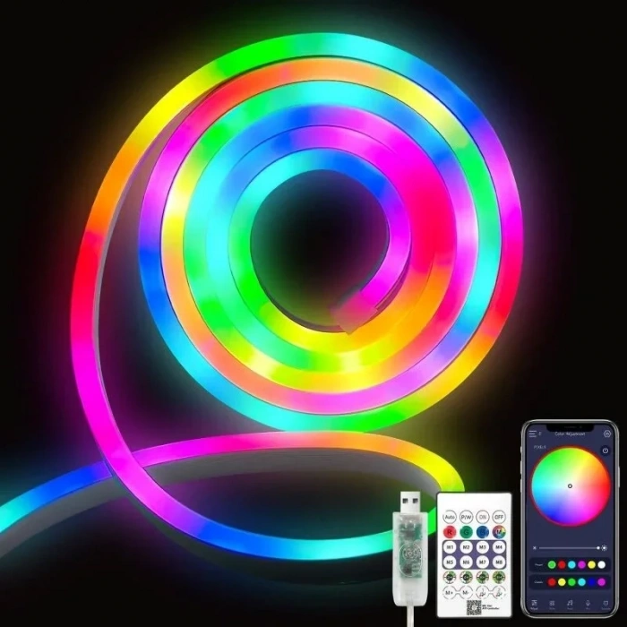 Neon LED Esnek Aydınlatma - RGB MAGIC SMART - 5 Metre Paket IP67 - Uzaktan Kumanda + Uygulama (5263)