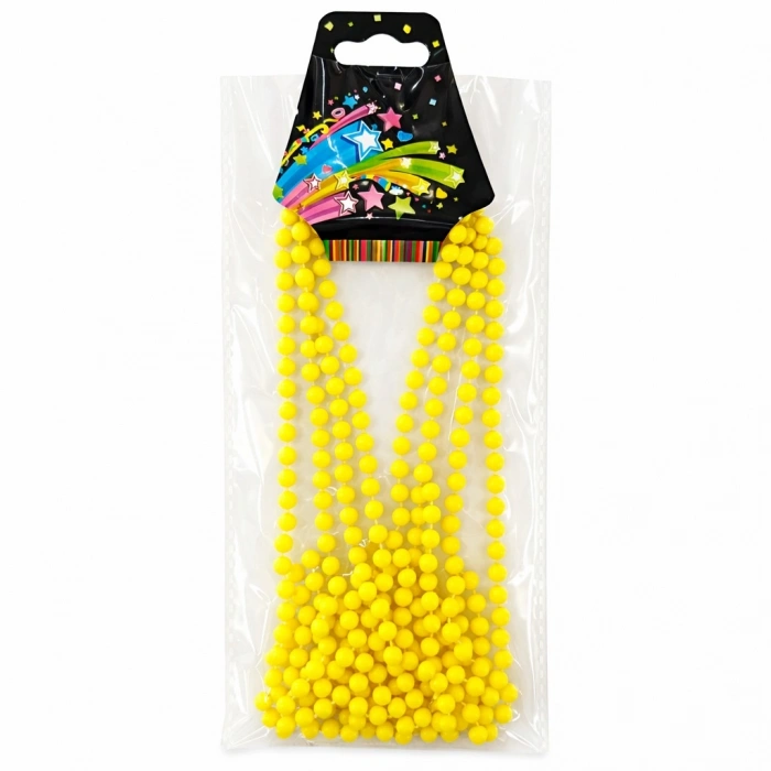 Neon Sarı Boncuk Kolye 80 cm – Retro 80’ler 90’lar Parti Aksesuarı (5263)
