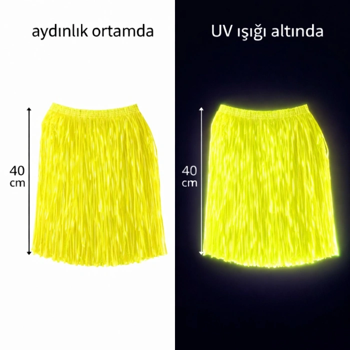 Neon Sarı Hawaii Parti Eteği 40 cm (5263)