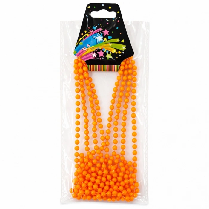 Neon Turuncu Boncuk Kolye 80 cm – Retro 80’ler 90’lar Parti Aksesuarı (5263)