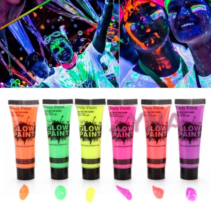 Neonlu Glow Parti Yüz Boyası 6 Renk 6 Adet (5263)