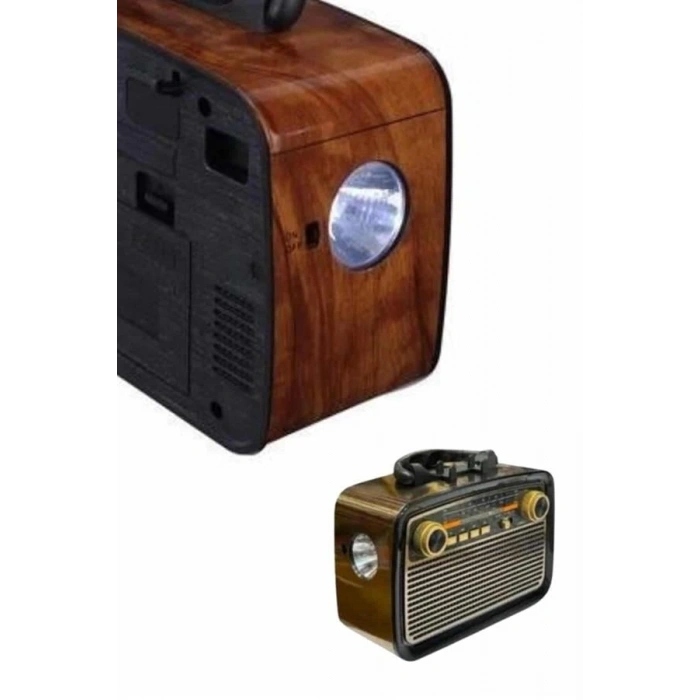 Nostaljik Görünümlü Ahşap Radyo Tf Sd Usb Girişli Led Fener Işıklı